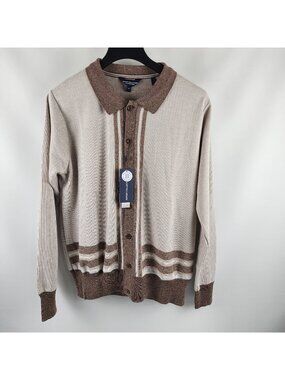 Report Collection Sweater Mens Large Tan Brown Cashmere Touch Cardigan NWT